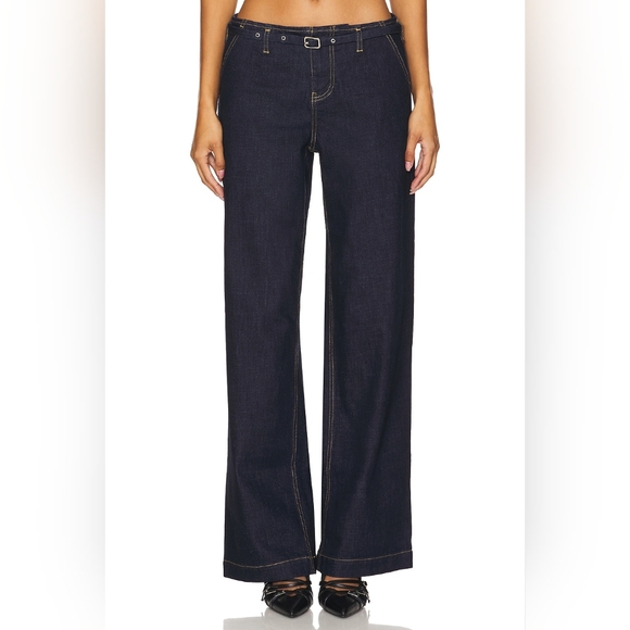 REVOLVE Denim - Revolve Sovere Dawn Denim Dark Wash Wide Leg Belted Jeans pants in Ink Large